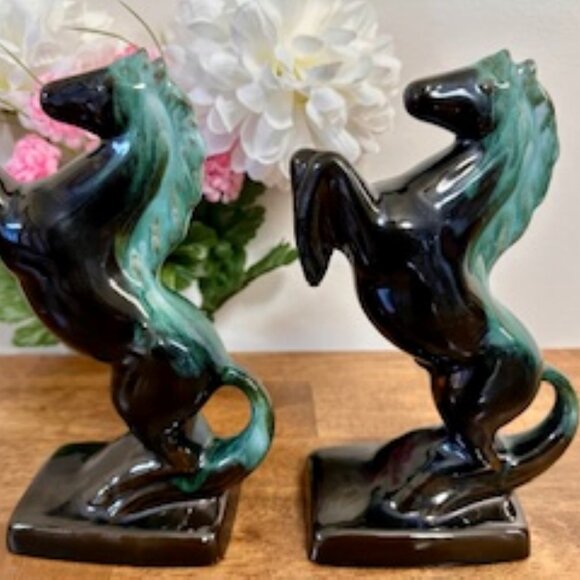 Vintage Blue Mountain Pottery Rearing Horse Bookends Canadian Mid-Century - Picture 4 of 5